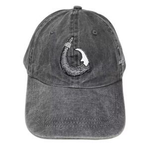HC Baseball Cap Gray White OS Hawaii Big Island Makau Fish Hook Hat Slideback